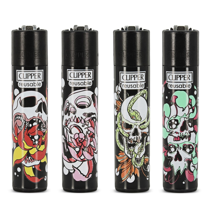 Lot de 4 briquets Clipper collection Skull n Flowers